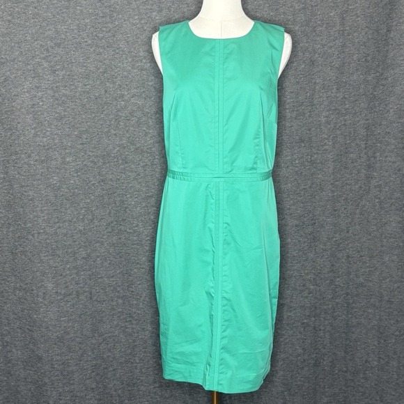 Ann Taylor Sleeveless Green Sheath Gold Side Zipper Dress Womens Size 8 - Picture 1 of 10